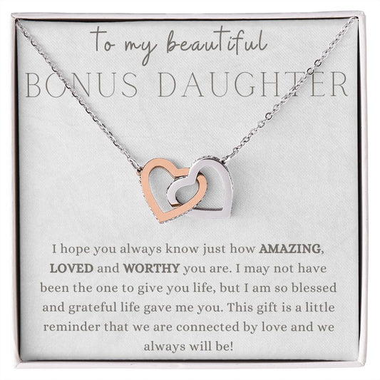 My Beautiful Bonus Daughter | Connected by Love - Interlocking Hearts Necklace